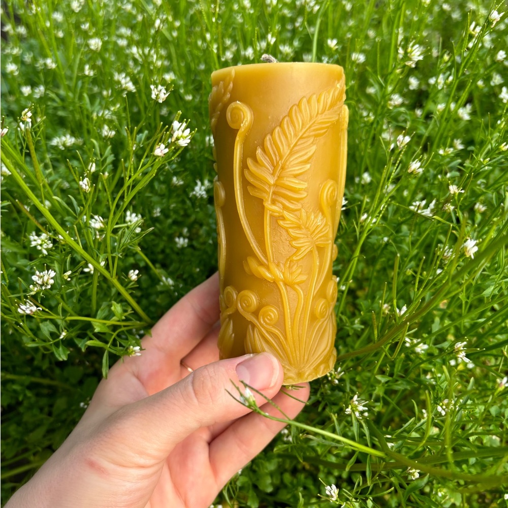 Homemade All-Natural Toxic Free 100% Beeswax Woodland Fern Candle
